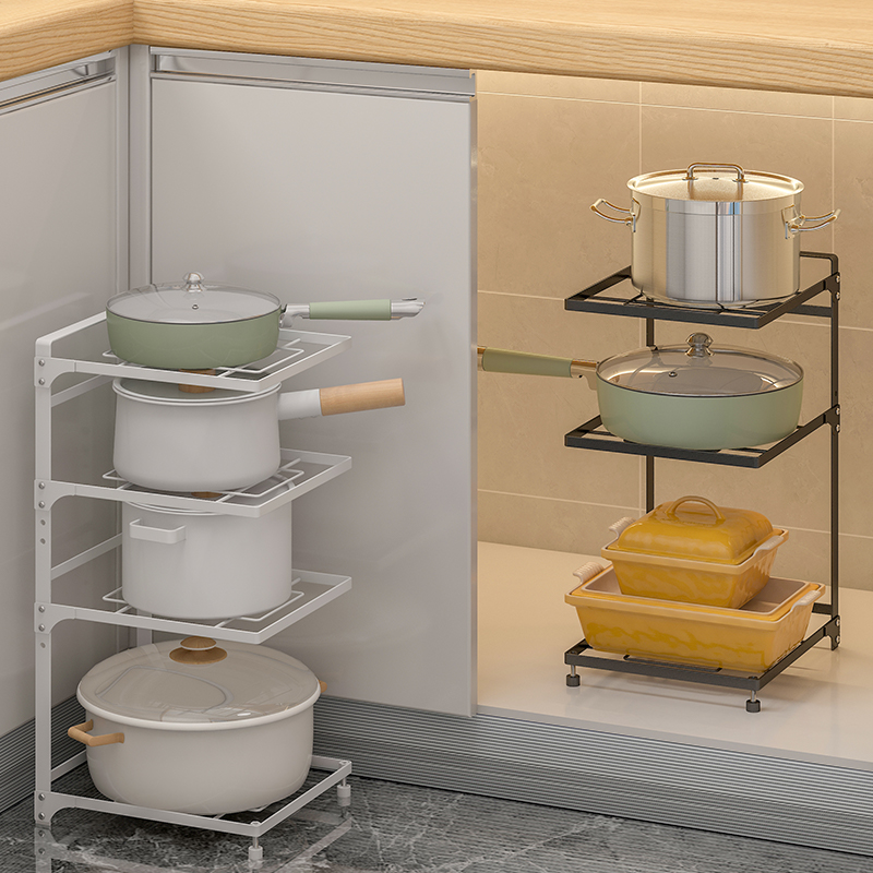 厨房置物架台面家用放锅架子落地橱柜水槽下可调节多层锅具收纳架