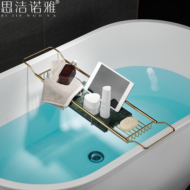 卫生间浴缸置物架伸缩多功能浴缸架浴室沐浴手机架金色收纳架北欧