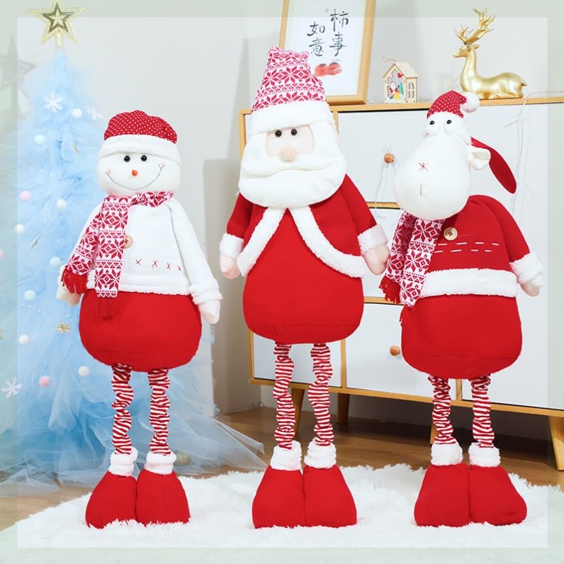 圣诞节伸缩公仔红色娃娃老人雪人酒店商场橱窗布置摆件场景装饰品