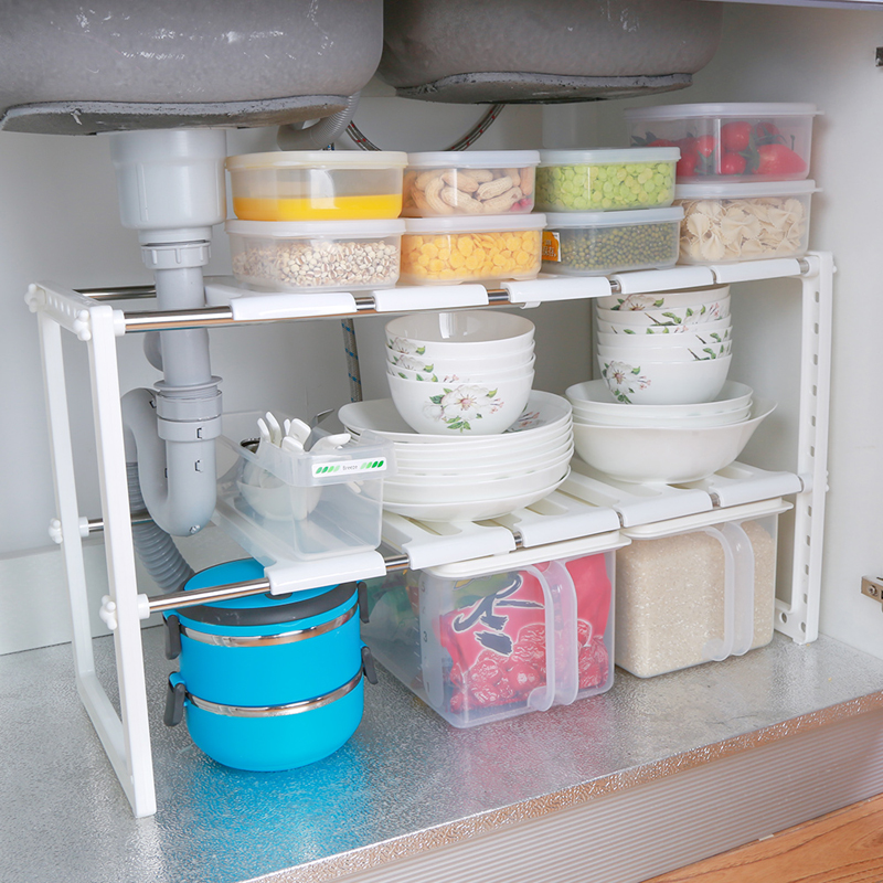 日本厨房下水槽置物架可伸缩卫生间多功能橱柜内分层架多层收纳架