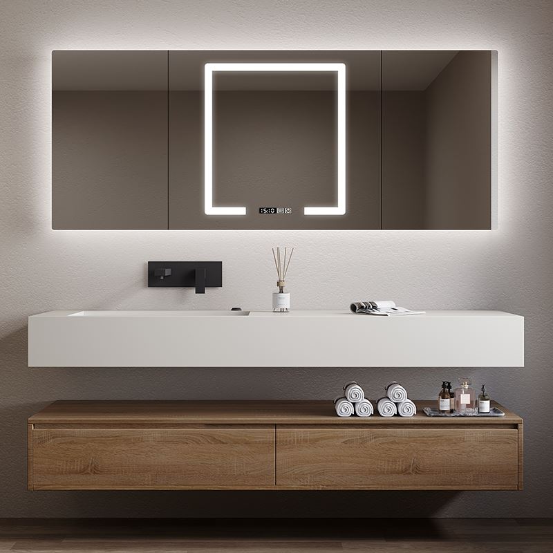 浴室柜组合岩板一体盆现代简约卫生间实木洗漱台洗脸洗手盆柜组合