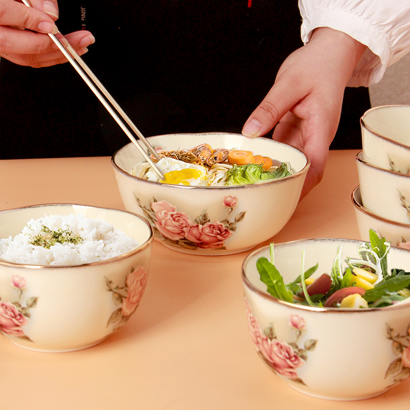韩国原装进口QueenRose女皇金玫瑰陶瓷家用餐具饭碗汤碗南韩韩式
