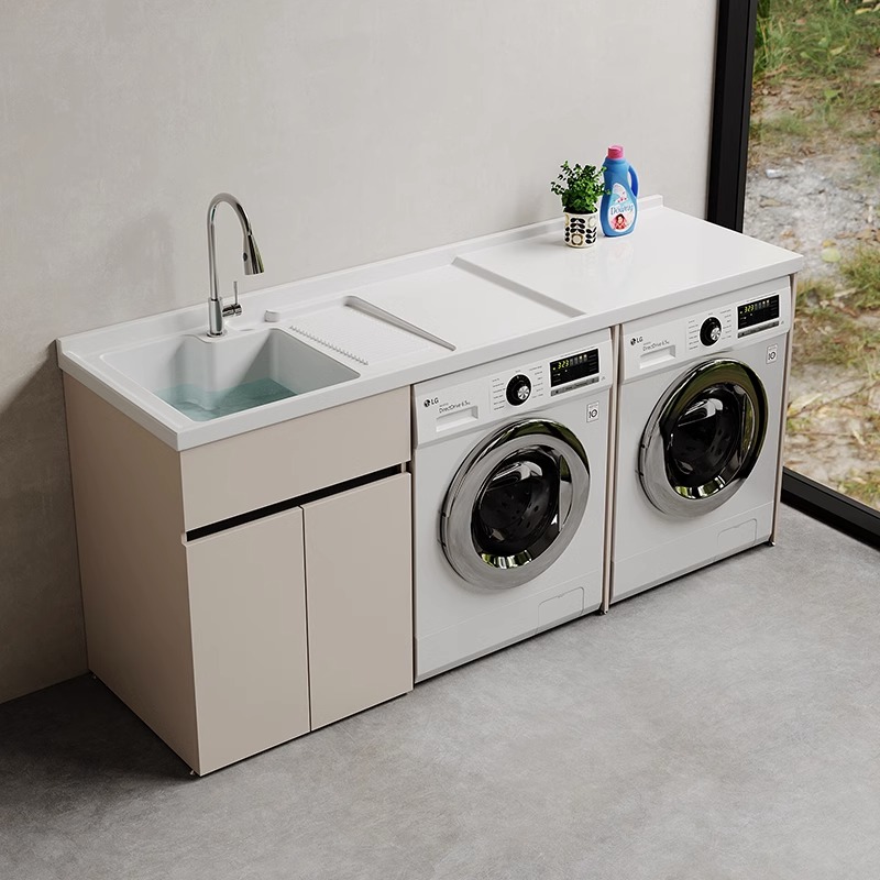定制双机洗衣机伴侣阳台洗衣机烘干机一体柜组合洗衣池台盆一体柜