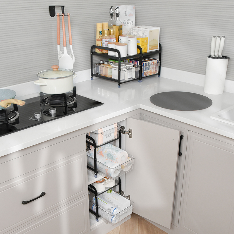 厨房下水槽碗碟置物架抽拉式台面省空间多功能橱柜内卫生间收纳架