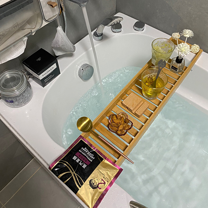 简易浴缸置物架木桶折叠浴桶澡盆单人泡澡手机平板浴缸架防滑架子