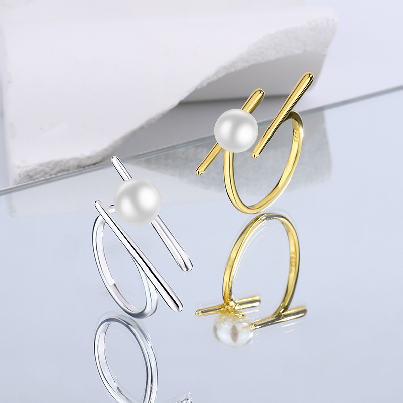时尚创意筷子珍珠戒指ring设计感个性夸张造型轻奢风开口食指戒