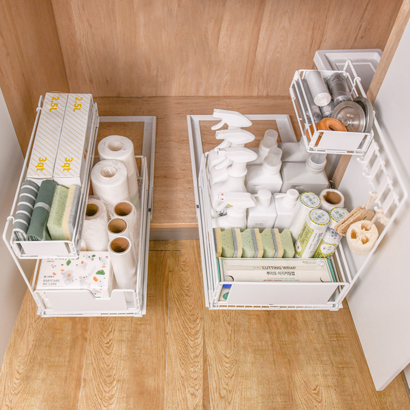 厨房橱柜抽屉式侧装置物架滑轨道洁具用品调料收纳柜内水槽下拉篮