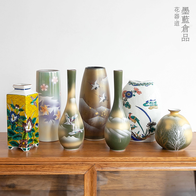 日本进口九谷烧花瓶摆件日式花器插花器皿艺术收藏室内装饰品礼品