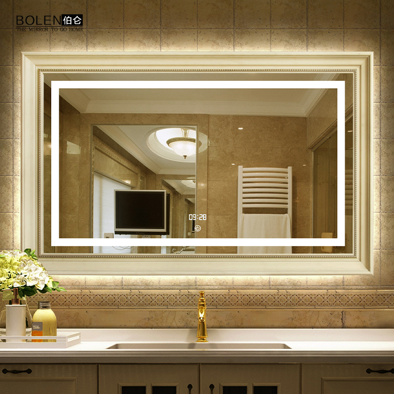 BOLEN美式浴室镜卫生间镜子LED灯镜卫浴镜子带灯光复古洗漱台镜子