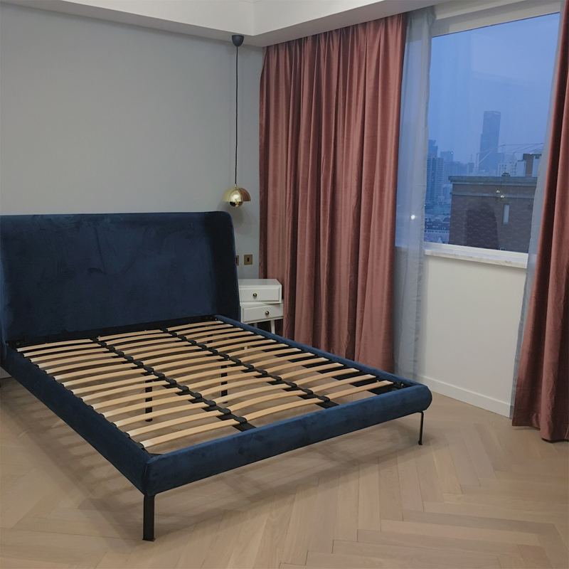 星友家居定制床现代简约1.8米进口绒布双人床主人房床皮料实木床