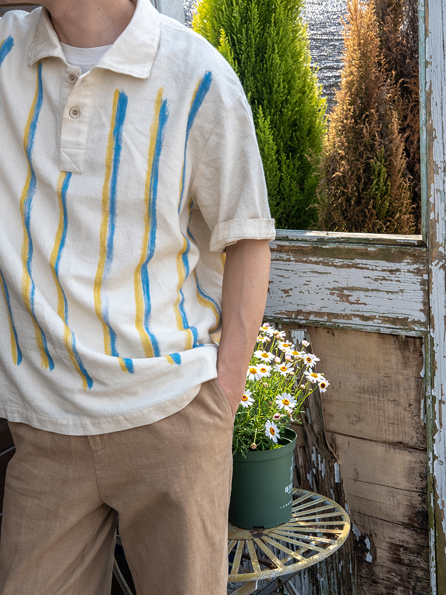 【塔莎的花园】几立 夏季条纹印花手工扣polo衫