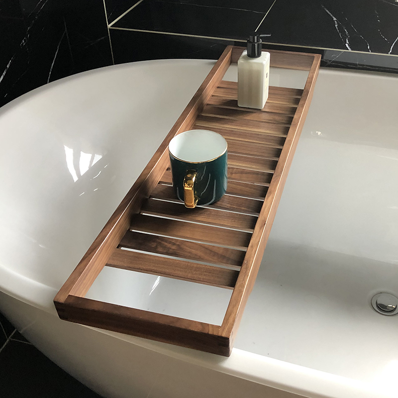 日式泡澡架实木浴缸置物架黑胡桃木架浴室简易浴盆民宿浴桶板
