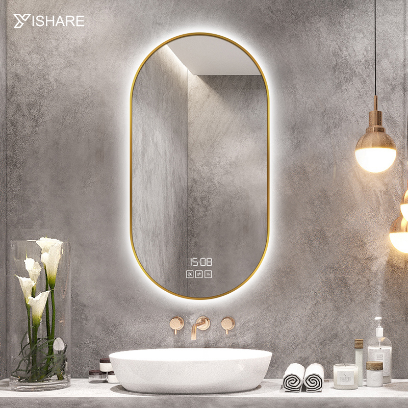 智能浴室镜子带框铝合金框卫浴镜厕所带灯led梳妆镜挂墙式防雾
