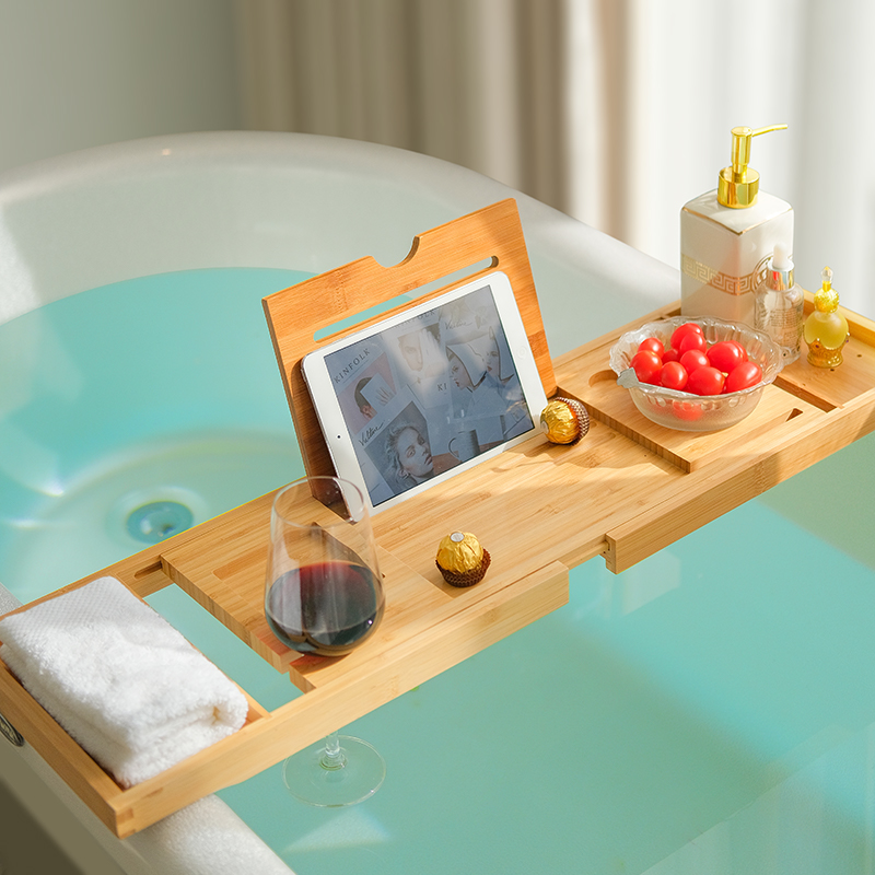 浴缸架实木浴缸置物架酒店卫生间置物板木桶泡澡手机架浴室伸缩板