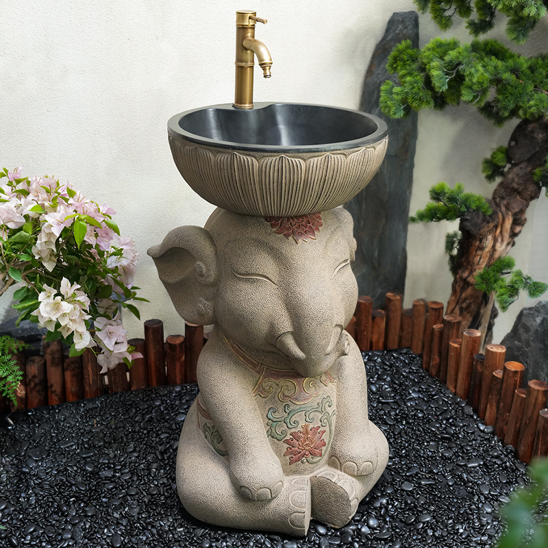 庭院户外洗手池室外洗手台复古大象立柱洗脸盆院子水池拖把池一体