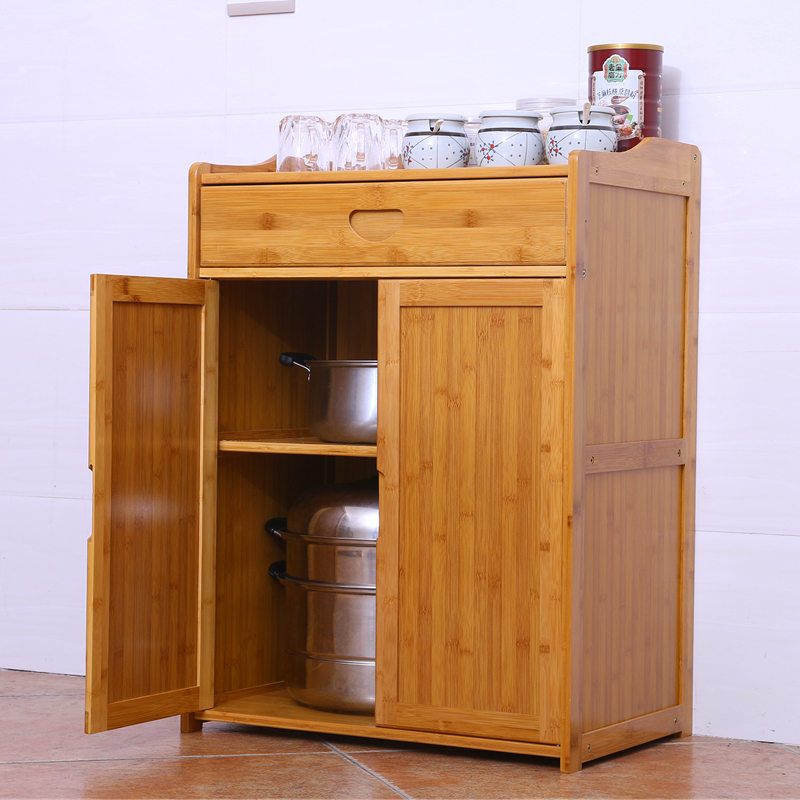 厨房置物架茶柜架实木竹组装带门储物柜橱柜碗柜餐边柜餐具收纳柜
