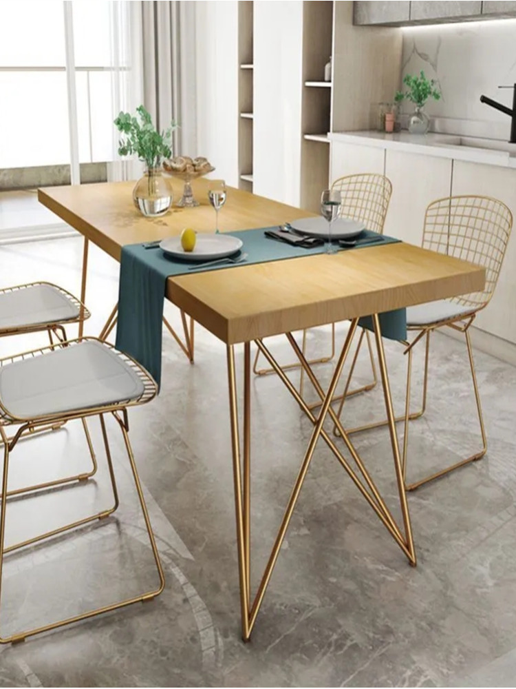 北欧现代简约餐桌家用服装店展示台桌子休闲铁艺实木整板桌椅组合