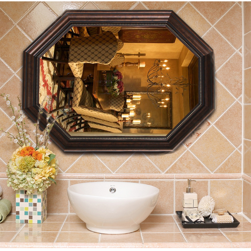 美式浴室镜 卫生间镜子 欧式卫浴镜 异形装饰镜 八边形梳妆镜