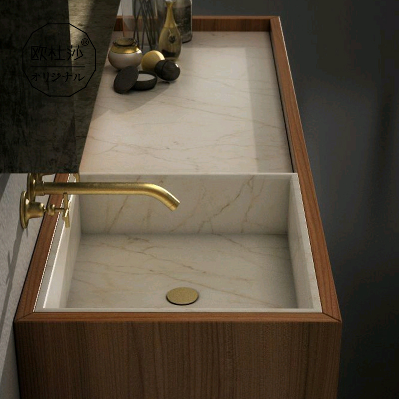 意式岩板一体盆浴室柜组合轻奢现代简约卫生间北欧洗脸洗手盆定制