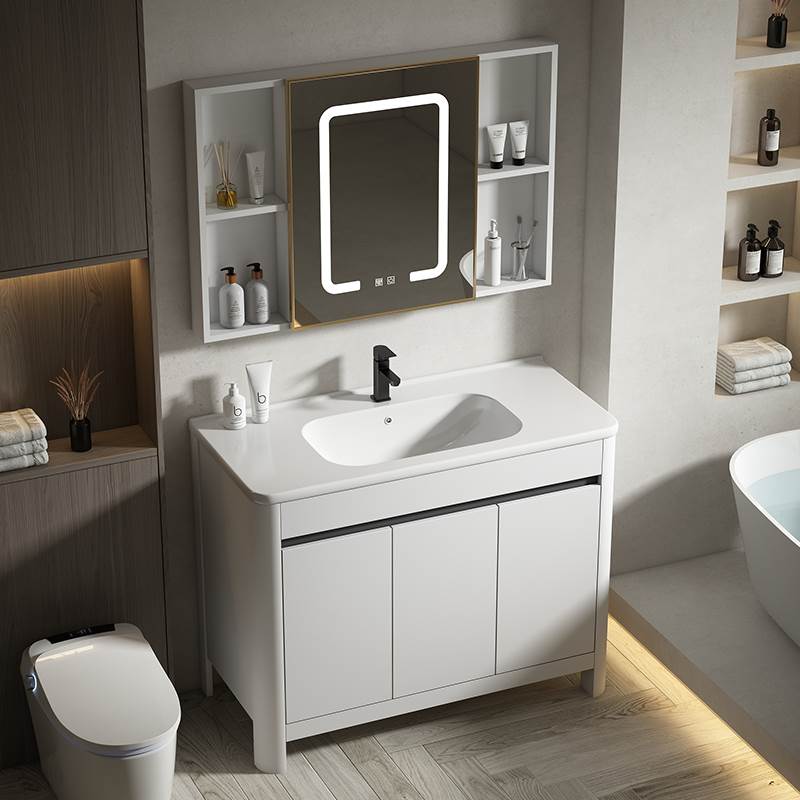 落地式浴室柜太空铝圆角弧卫生间洗漱台陶瓷一体洗手洗脸盆柜组合