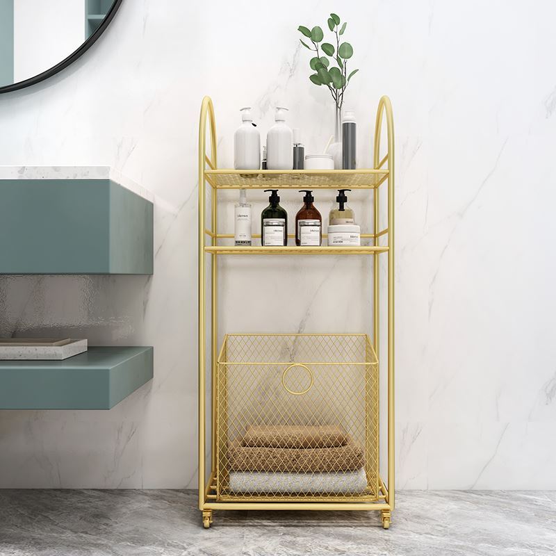 轻奢高档金色脏衣篮浴缸旁现代收纳架整理置物架卫生间浴室可移动