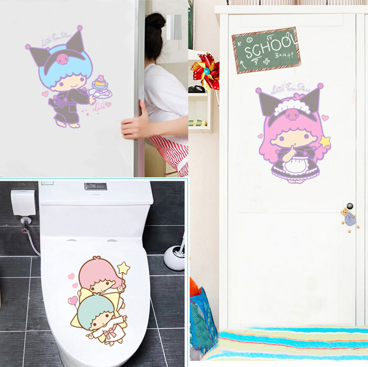 双星仙子创意可爱卡通墙装饰贴卫生间厕所坐便器防水马桶盖水箱贴