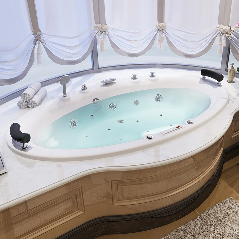 沃特玛 豪华嵌入式亚克力冲浪按摩双人情侣浴缸恒温泡泡 2米椭圆