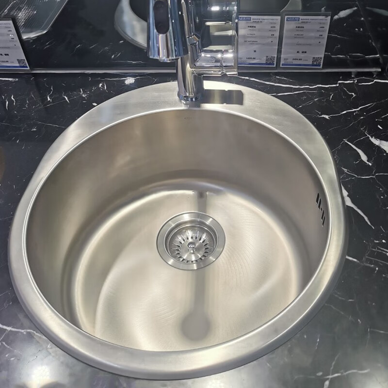 科勒水槽圆型洗菜盆不锈钢单槽台上台下两用厨盆吧台茶水间洗碗池