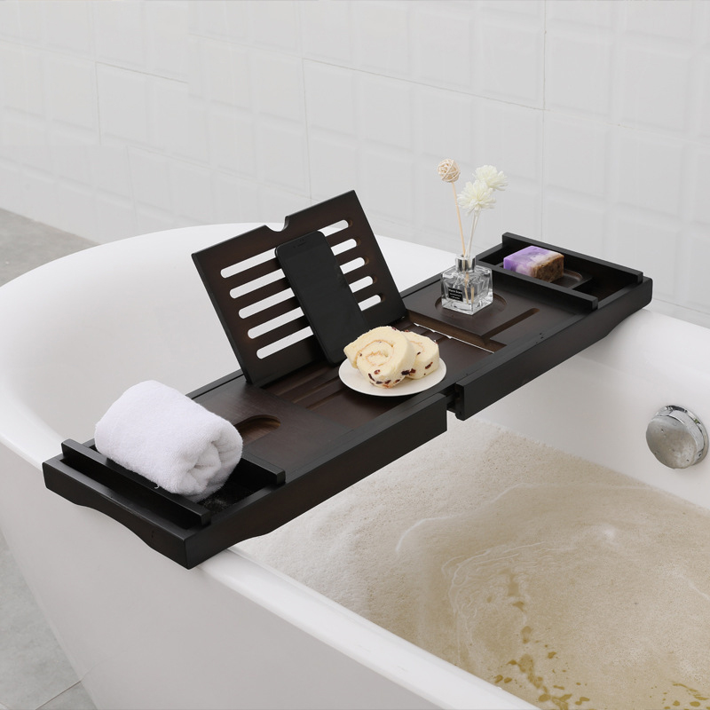 伸缩防滑多功能浴缸置物架轻奢泡澡手机平板支架浴桶托板竹置物板