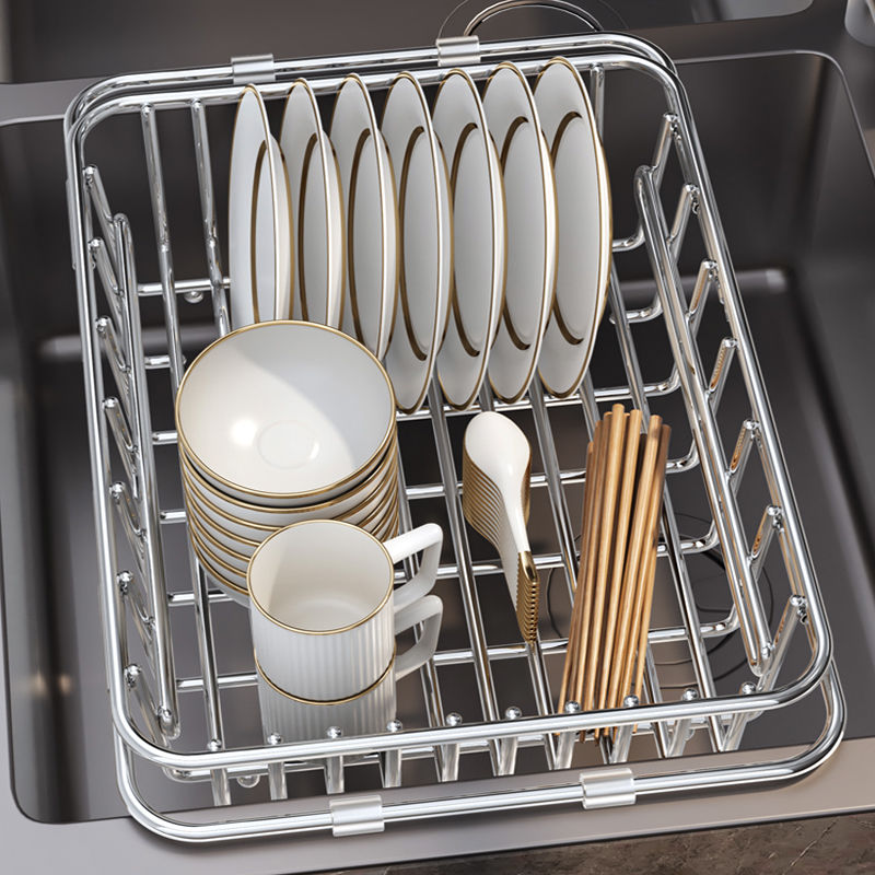 水槽置物架不锈钢沥水篮可伸缩洗碗池碗盘收纳架碗碟沥水架子