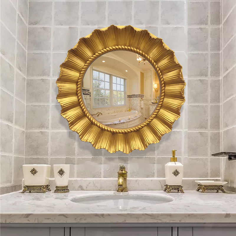 欧式古典浴室镜子壁挂卫浴镜圆形美式装饰镜卫生间洗漱台防水镜子