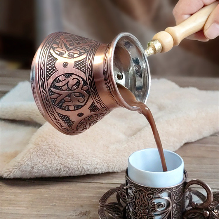 现货土耳其进口加厚纯手工雕花铜咖啡壶煮壶欧式复古贵金属有质感