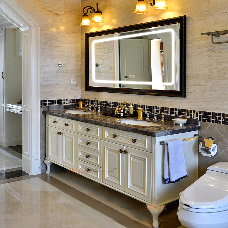 美式橡木浴室柜组合落地式大理石洗手洗脸盆洗漱台卫生间卫浴镜柜