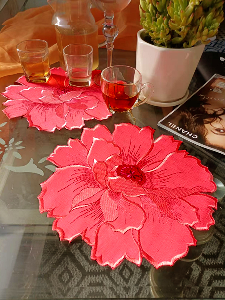非硅胶防水西餐垫欧式布艺绣花家用餐桌盘碗杯垫北欧简约隔热茶垫