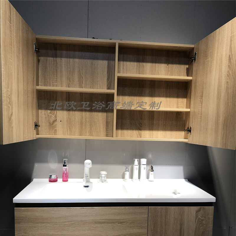 北欧高端定制浴室柜镜柜组合实木镜箱洗脸盆卫生间吊柜挂墙式墙柜