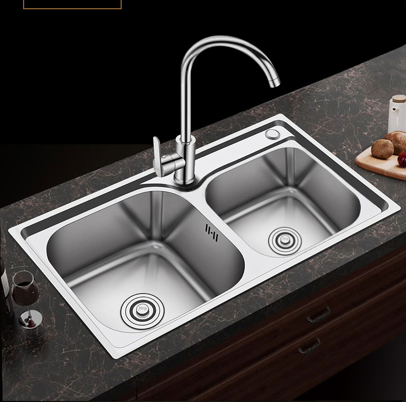 厨房304不锈钢水槽双槽加厚一体成型手工单水池洗碗洗菜盆洗手盆