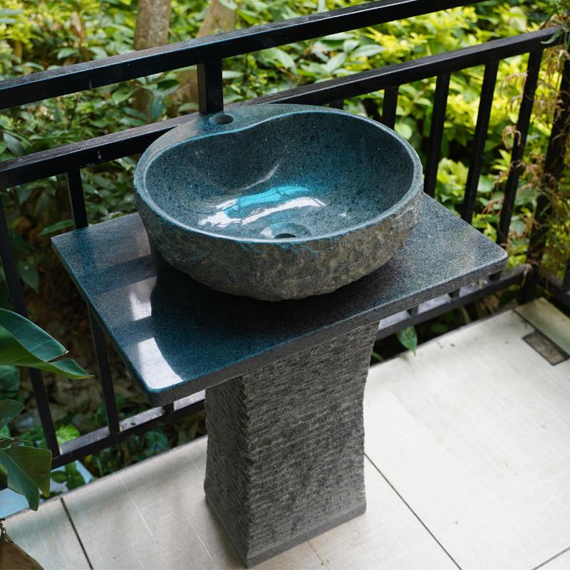 庭院一体立柱盆洗手台花园风景区户外石头洗手池室外阳台石材洗手