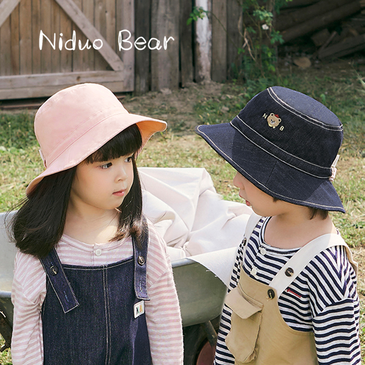 尼多熊2024儿童渔夫帽纯棉婴儿帽子男女孩遮阳帽宝宝帽子夏季薄款