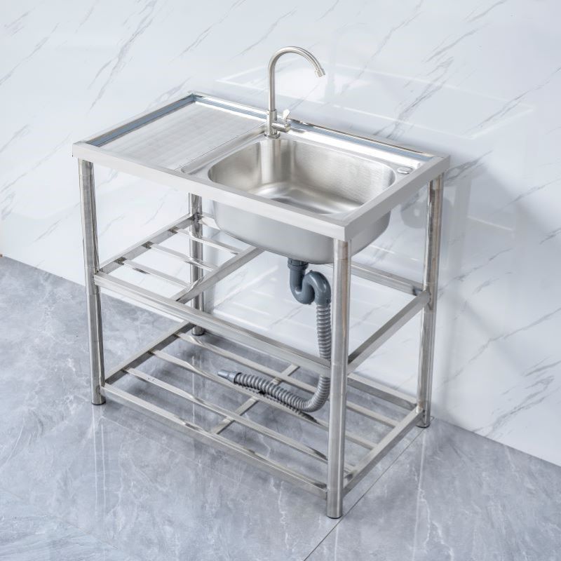 厨房不锈钢水槽单槽洗菜池一体台面带支J架平台双池洗碗盆阳台家