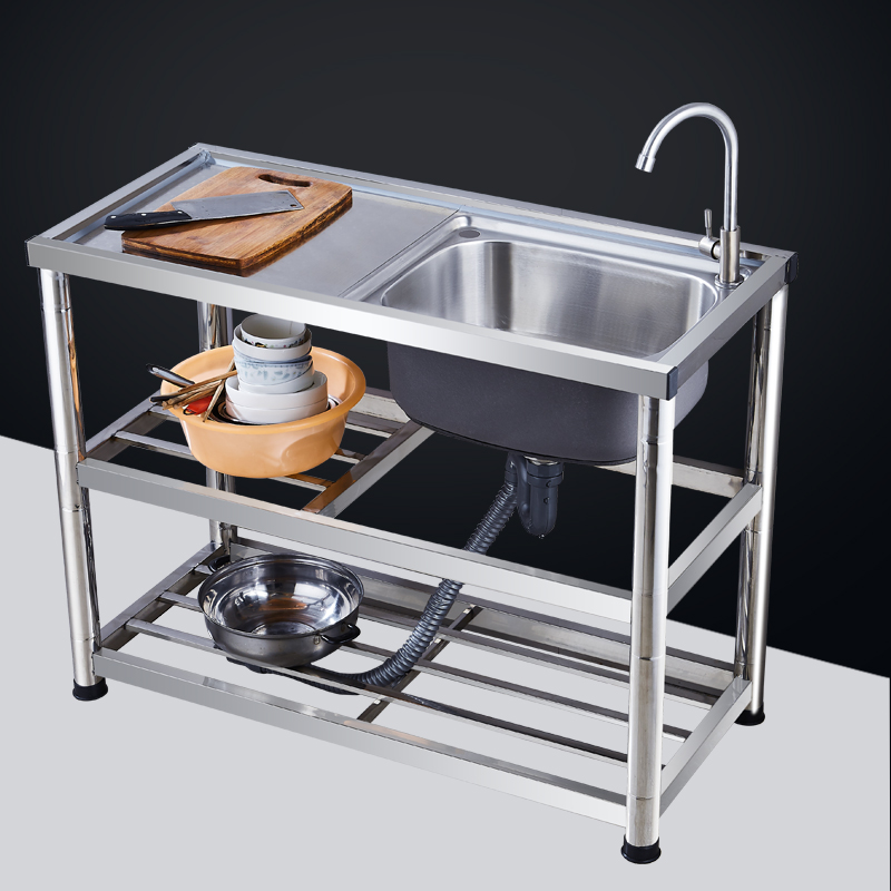 不锈钢水槽厨房i洗碗盆阳台户外洗手池一体加厚简易带支架洗菜盆