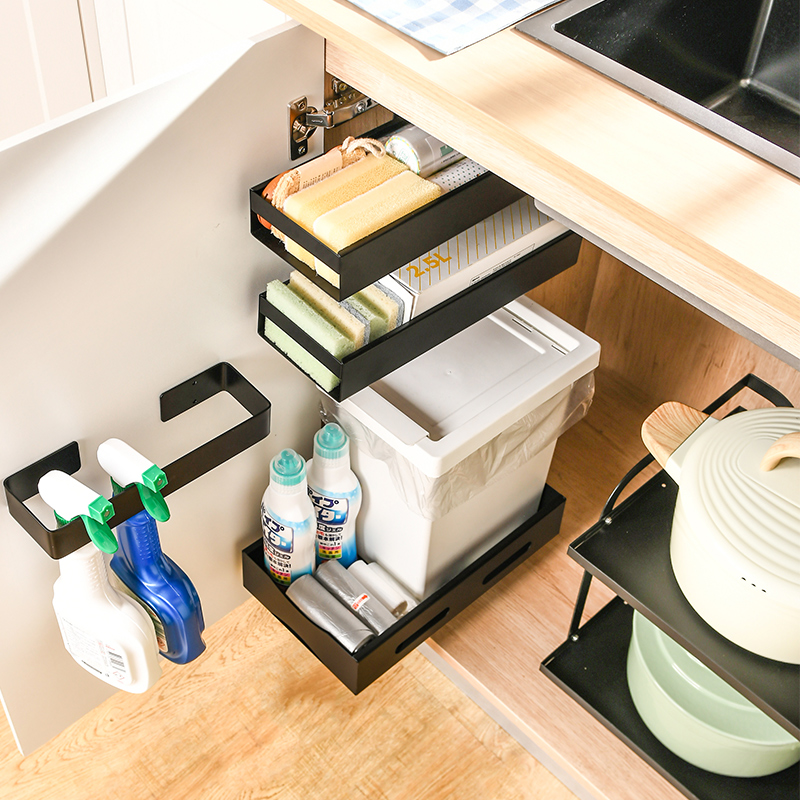 下水槽抽屉置物架壁挂式厨房用品整理多功能储物拉V篮橱柜内分层