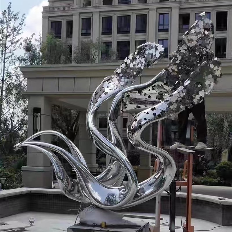 新款新品不锈钢扭曲飘带雕塑定制城市广场H螺旋镂空发光抽象金属