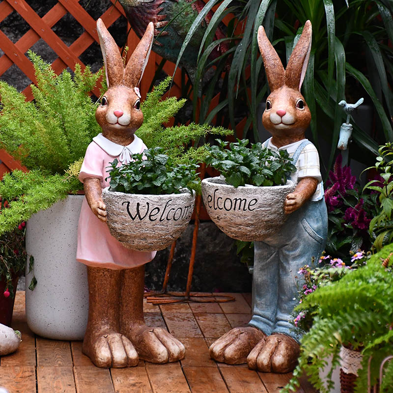 美式花园装饰庭院动物摆件兔子花盆特大号创意多肉W盆栽花器露台