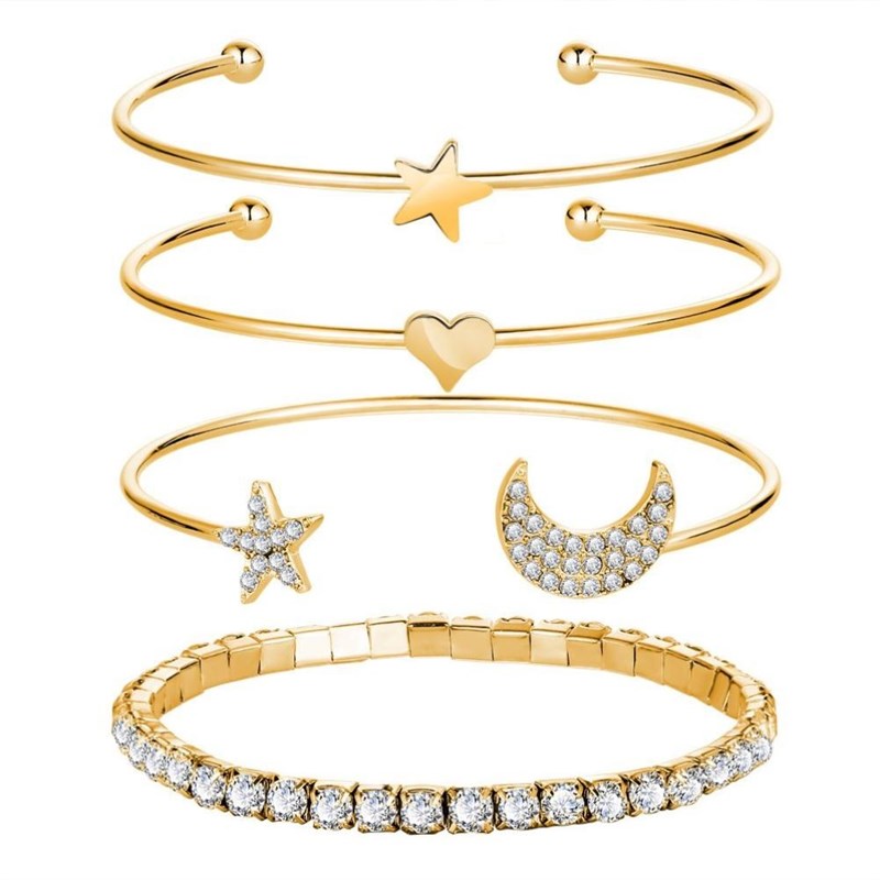 推荐4pcs Diamond-studded star moon bracelet  woman accessori