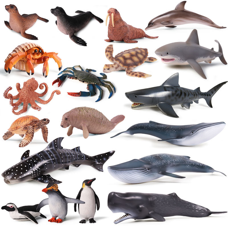 现货速发仿真鲨鱼海洋动物模型大白鲨巨齿鲨虎鲨蓝鲸章鱼八爪鱼龙
