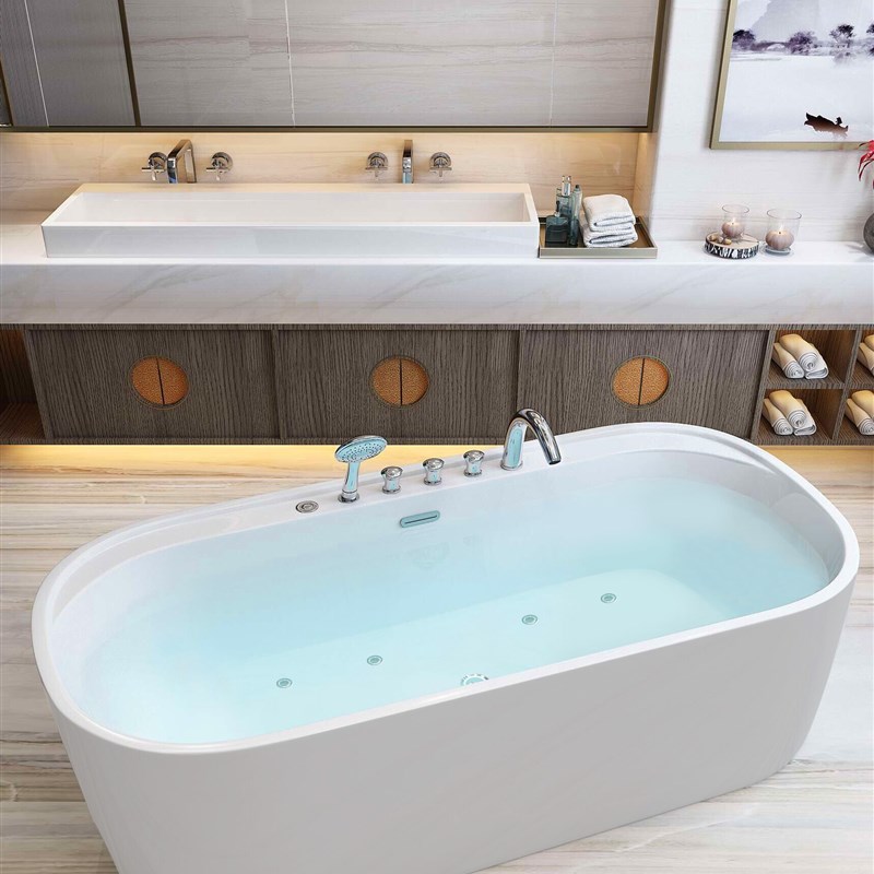 推荐新品家用卫生间独立椭圆浴缸欧式一体亚力克浴盆小户型浴池简