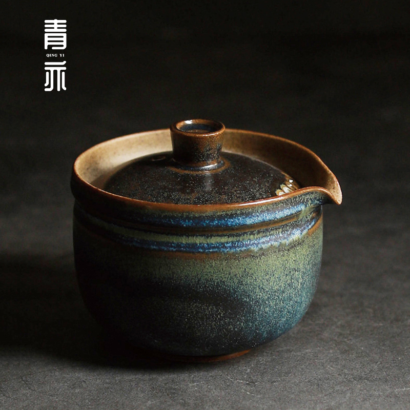 青亦丨柴烧窑变粗陶手抓壶陶瓷盖碗单个茶壶大号防烫日式手工茶具