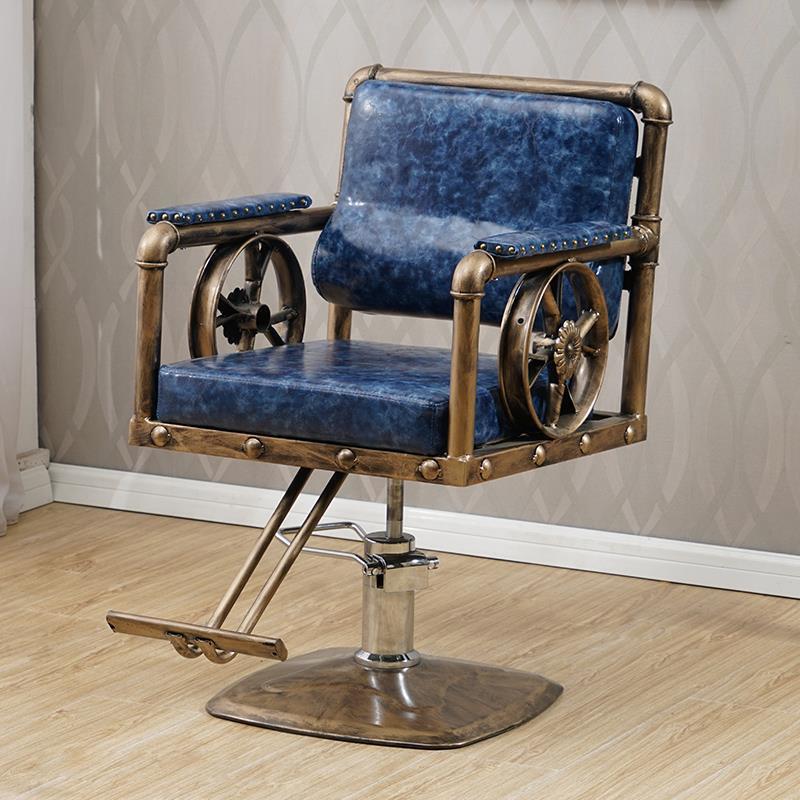 现货速发复古剪发椅铁艺美发理发椅子发廊专用脚踏可升降理发椅美