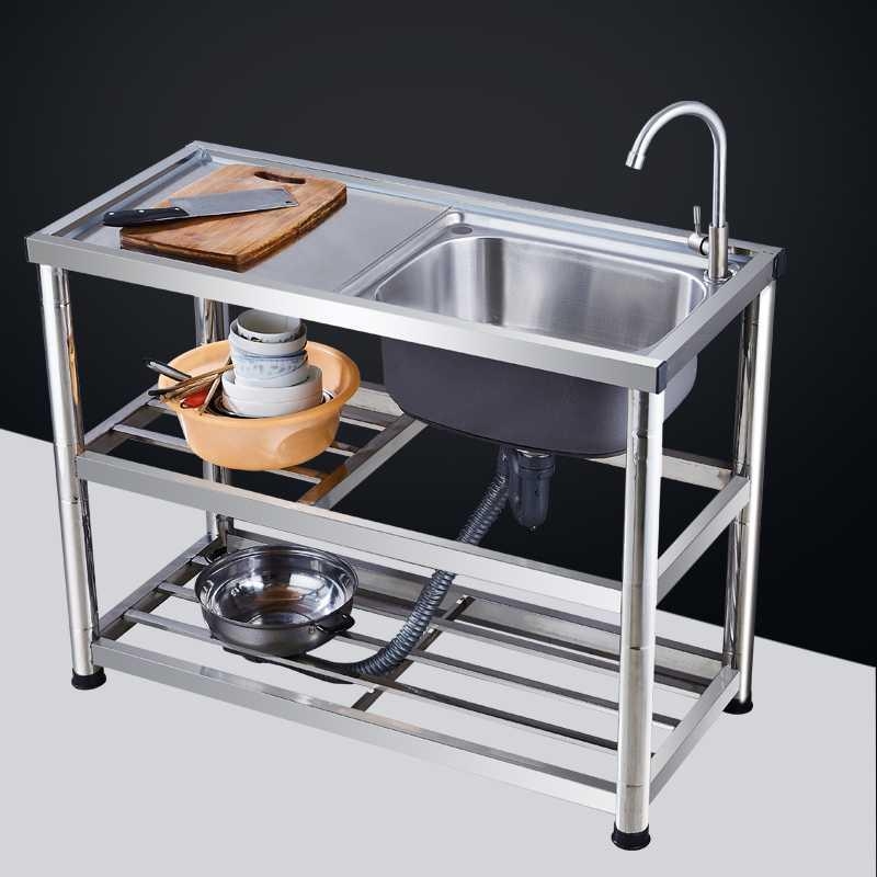 高端厨房洗菜双槽洗脸盆o 304不锈钢单水槽带支架家用简易洗手水