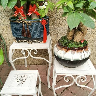 阳台铁艺做旧花架组合绿萝花盆托架庭院花店落地式凳W子多层置物.